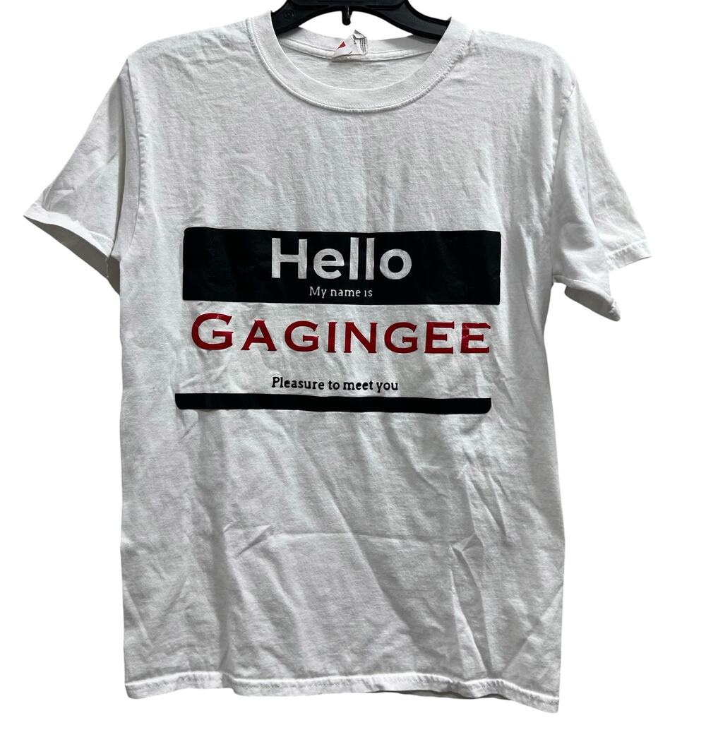 "Hello My Name Is" Gagingee nametag white tee SZ S